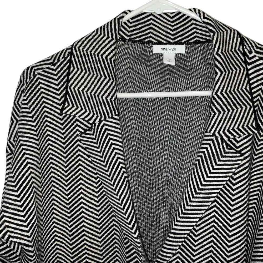 Nine West Black & White Chevron Maxi Cardigan - Size M - Picture 3 of 5